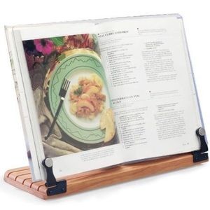 Deluxe Large Cookbook Holder - Acrylic Shield With Cherry Wood Base